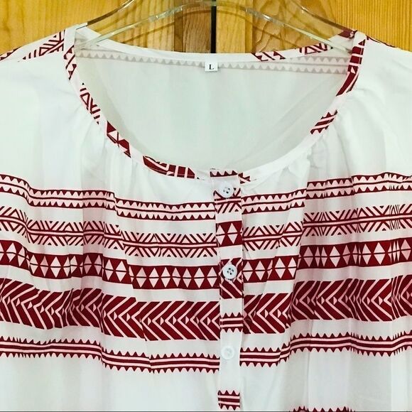 Boho‎ Peasant Blouse White & Red Size Large - Picture 5 of 9